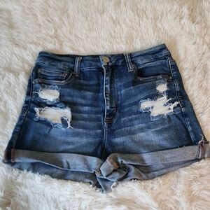 American Eagle Curvy Hi Rise Shortie Distressed Denim Women's Shorts